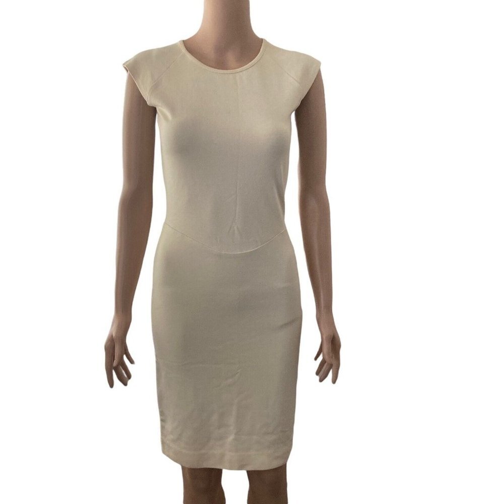 French Connection Dress Womens 8 Lace Back Off White Knee Length Stretch